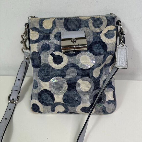 Coach Kristin Swing Bag Crossbody Sequin Signature Blue 43725 - Picture 1 of 15